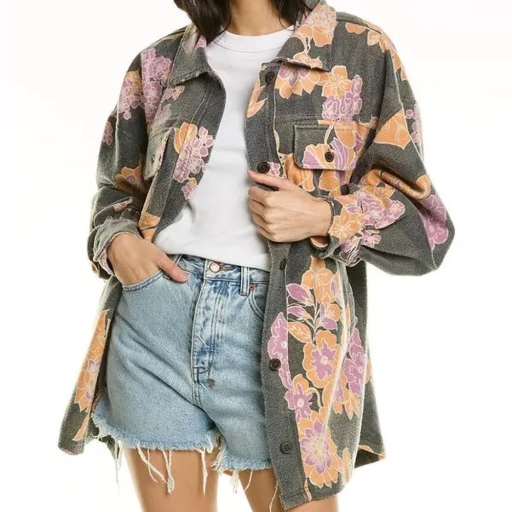Free People Ruby Shacket, Charcoal Combo Colorwat